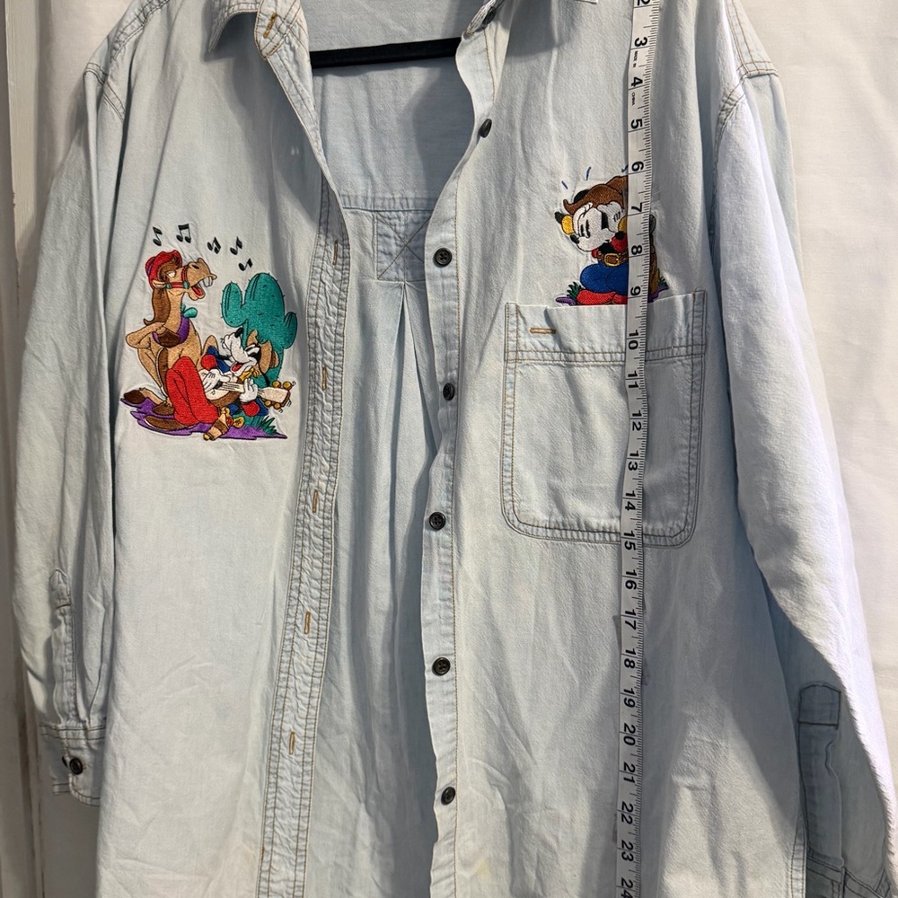 Disney Light Blue Denim Blouse with Embroidered Characters